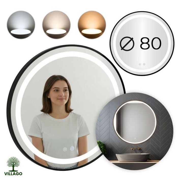 Lustro LED Okrągłe 80 cm Ant-Fog 3 barwy światłą dotykowy włącznik