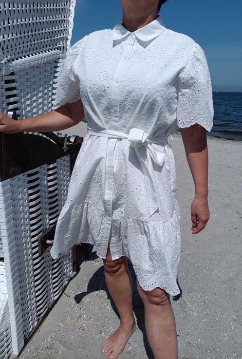 Nowa sukienka biała ażurowa z koronki na lato bawełna 100%