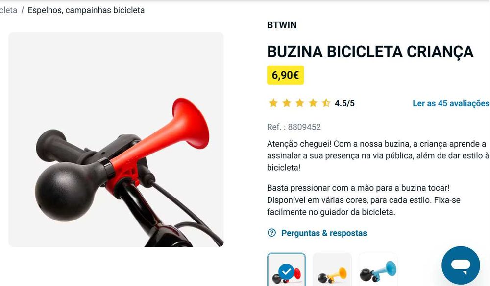 Buzina para bicicleta de criança da Decathlon (BTWIN)