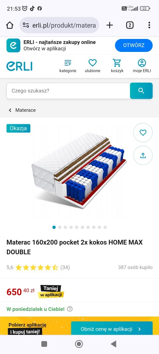 Materac do łóżka 160x200