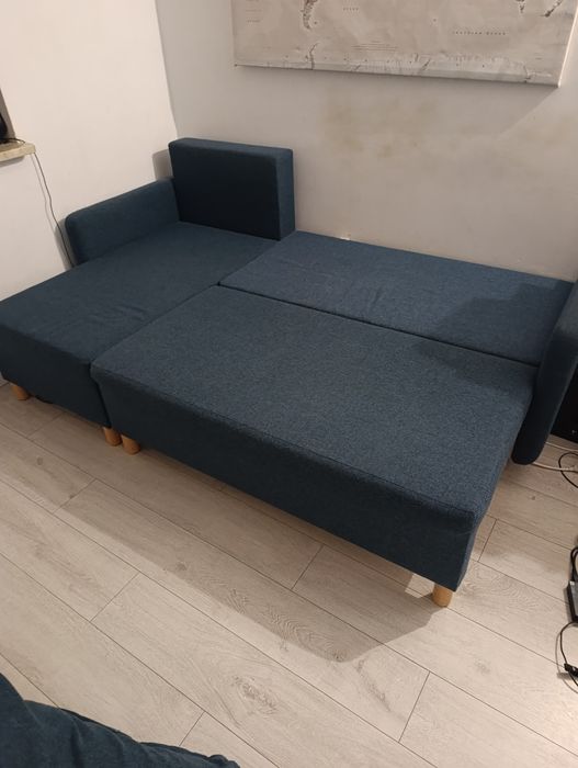 Łóżko kanapa narożnik sofa rozkładana z pojemnikiem poduszki
