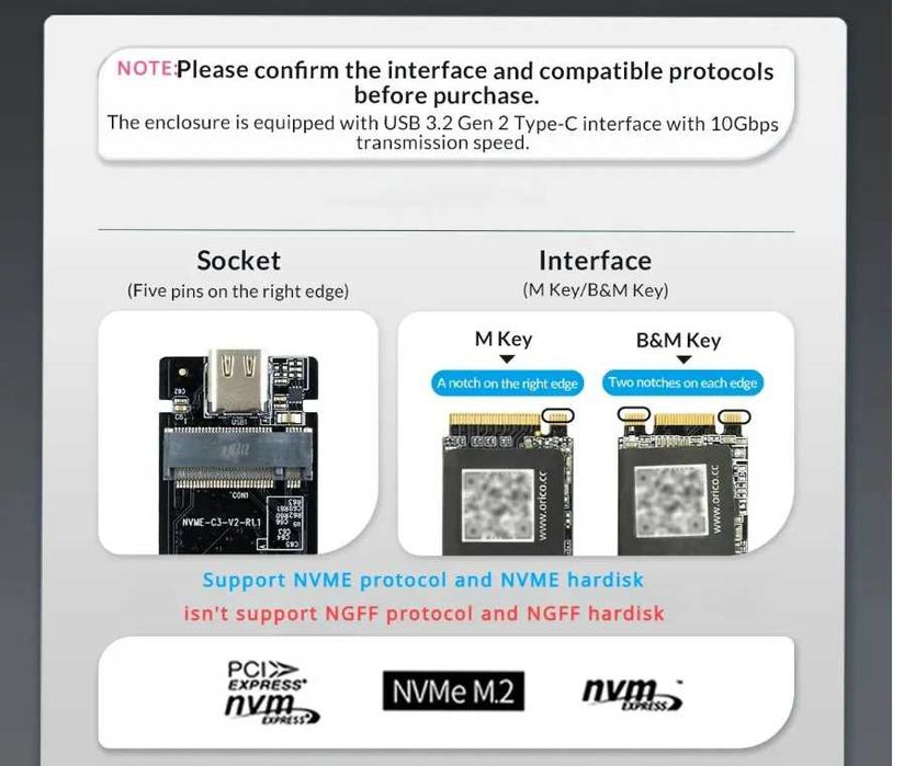 Внешний карман m.2 NVME PCIE SSD USB 3.1 Type-C