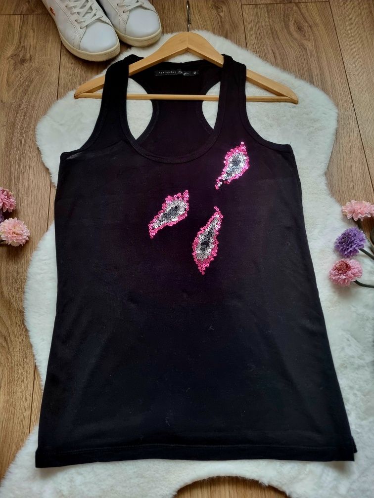 Bluzka damska bokserka czarna cekiny Top Secret r. XL 42 lato wakacje