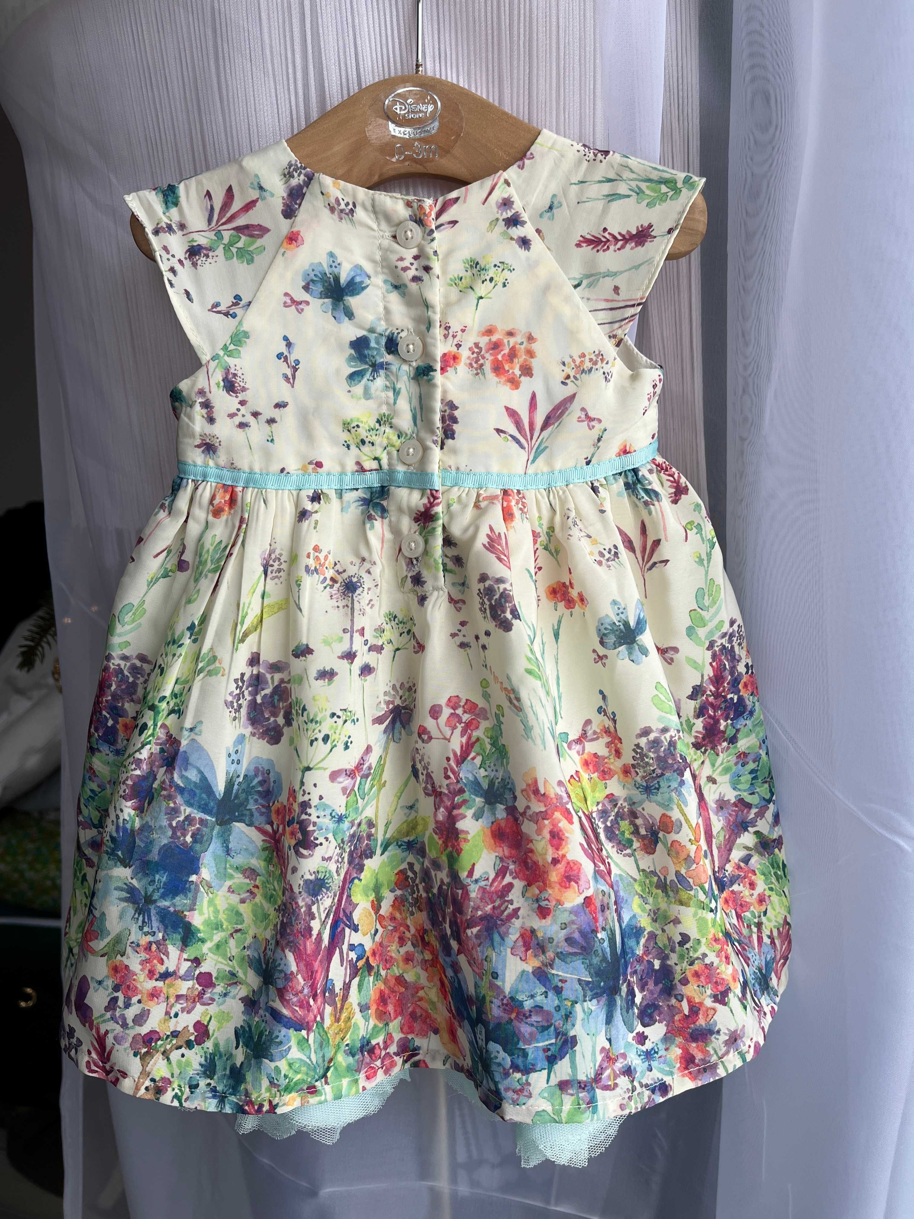 Sukienka kwiatki floral print tiulowa księżniczka Marks&Spencer 62 68