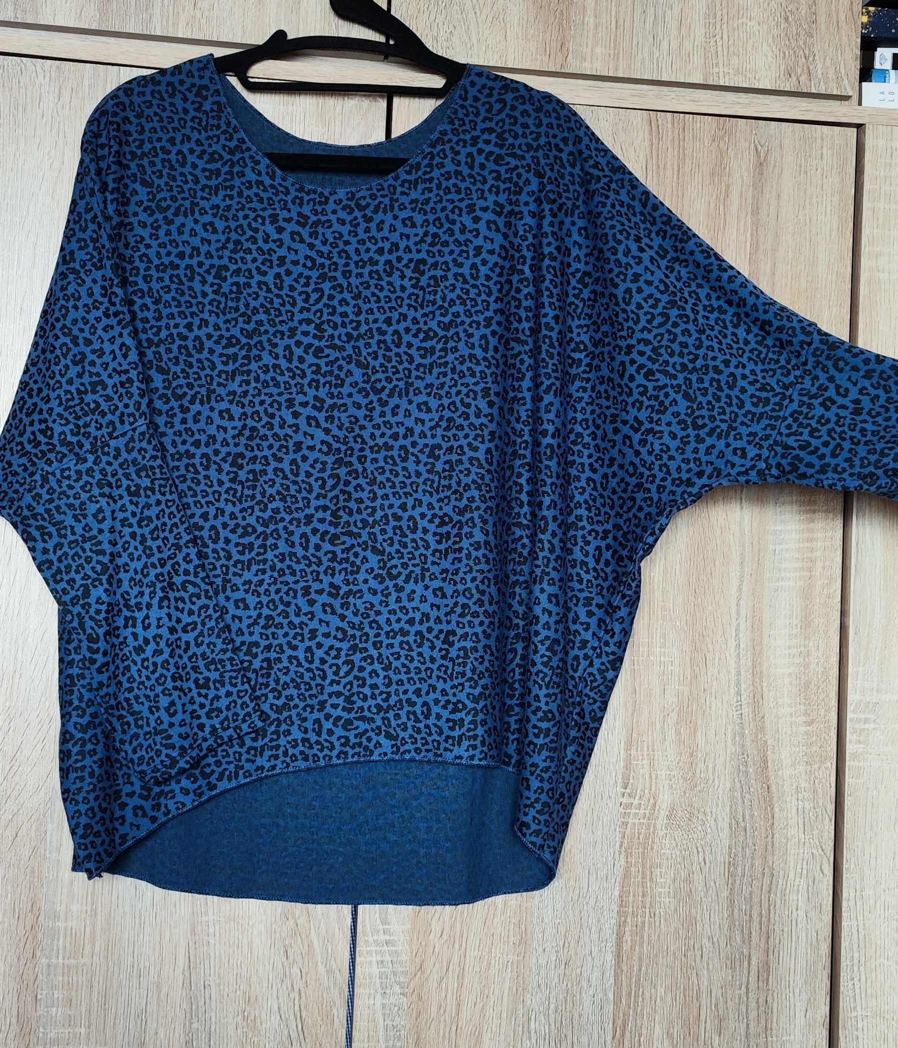 Granatowy sweterek nietoperz panterka oversize luźny M/L