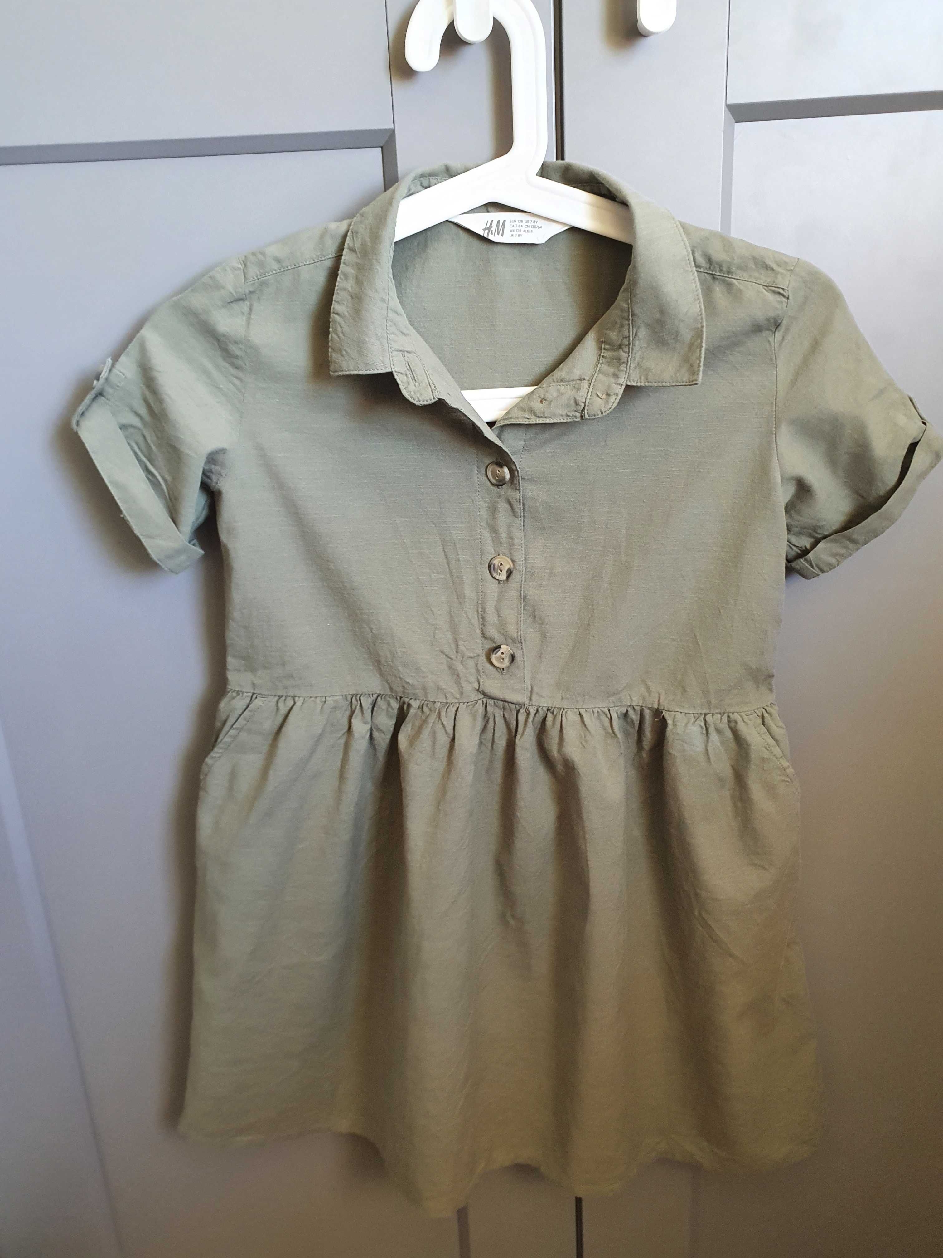 Tunika sukienka zielona szmizjerka H&M r. 128 (na 7/8 lat)