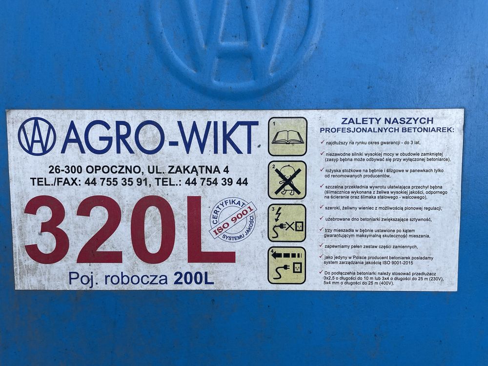 Betoniarka Agro-wikt 320L 200L