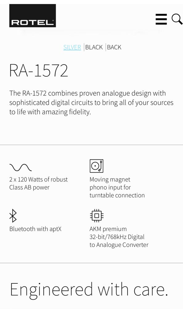 Amplificador Rotel RA 1572 silver