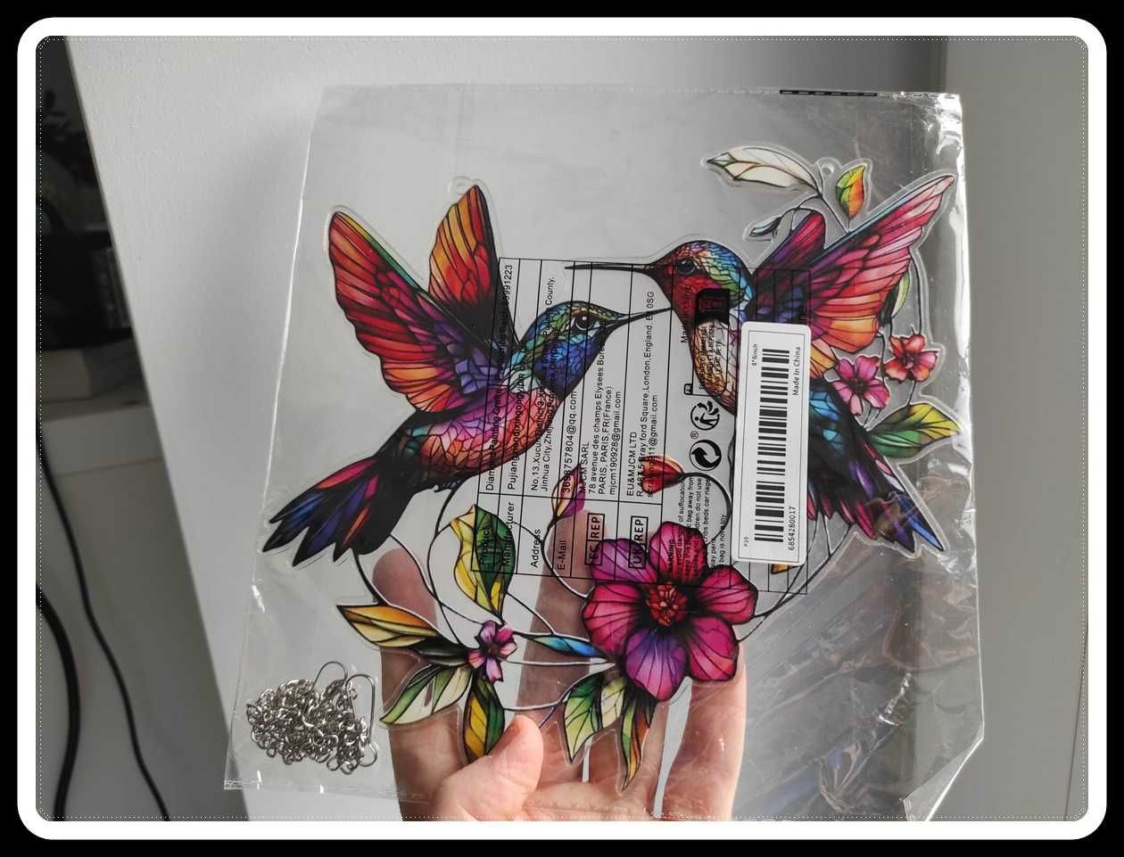 Witraż ozdoba dekoracja okienna ptaki kolibry kwiaty