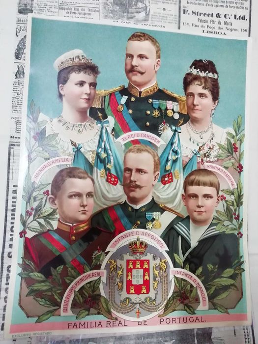 Monarquia Portuguesa - Óleo gravura História Família Real de Portugal