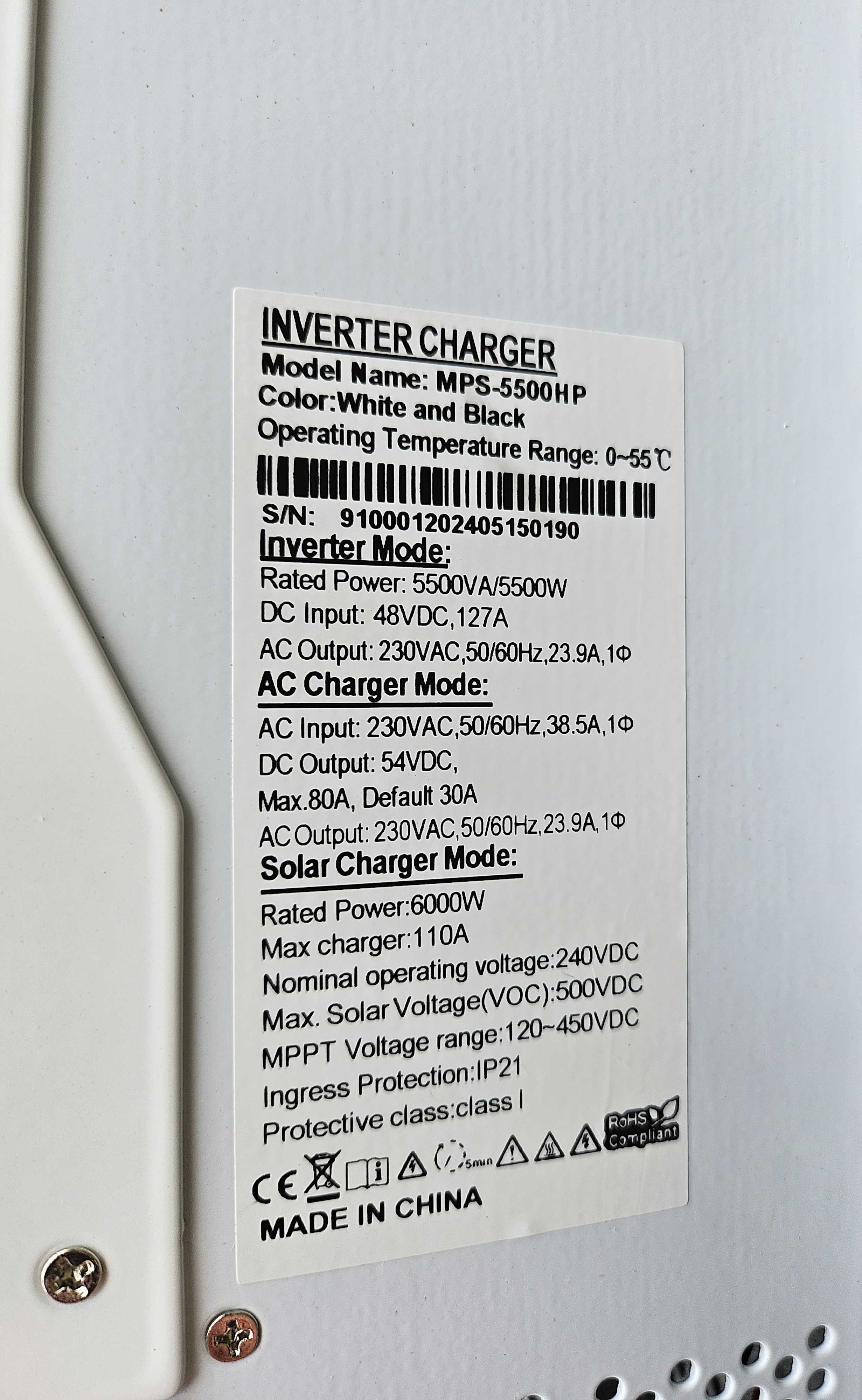 Опт Inwerter OffGrid WiFi 5,5kW 48V 120A UPS 1-faza / 3-fazy FV23%