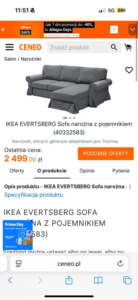Sofa narożna z pojemnikiem ikea