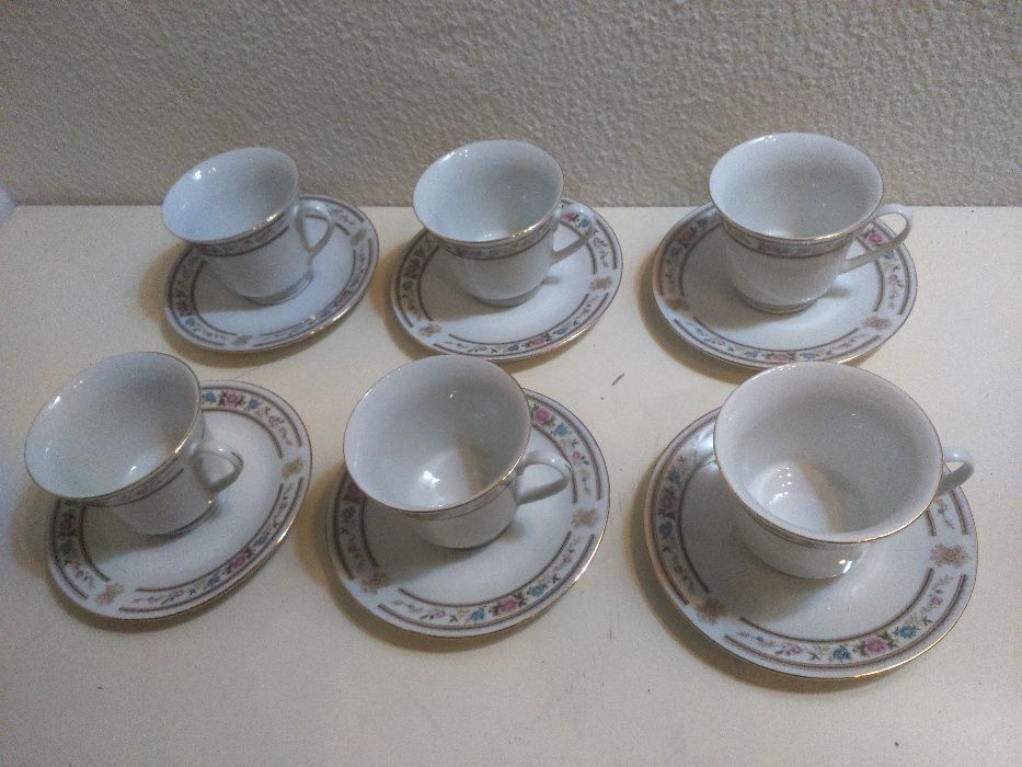 Retro Vintage Antigo Serviço Chá 6 Chávenas Pires Porcelana Chinesa