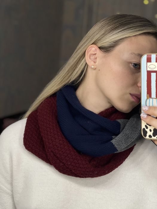 Шарф-снуд синій, сірий, бордо