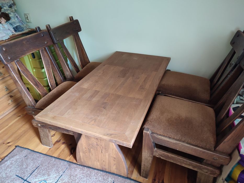 Krzesła dębowe z ławą - lite drewno