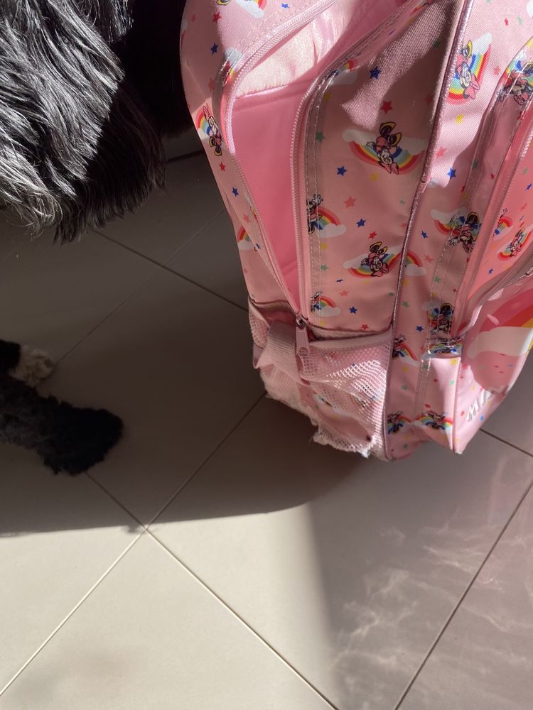 Mochila menina com rodinhas e lancheiras minnie