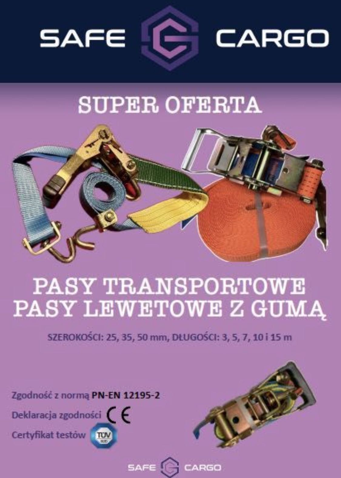 Pas transportowy 15m x 50mm – 5 ton – PREMIUM | Certyfikat CE TÜV
