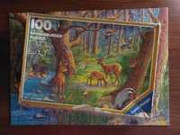 Puzzle 100 elementów las zwierzęta drzewa sarna jeleń bambi vintage