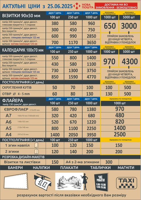 Поліграфія: Візитки від 300 грн. Доставка безкоштовно, без передоплати