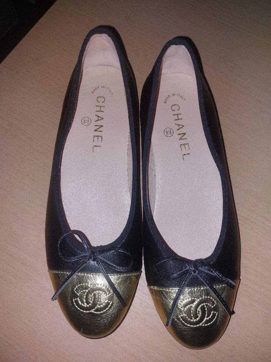 Baleriny chanel rozmiar 36 czarno zlote made in italy