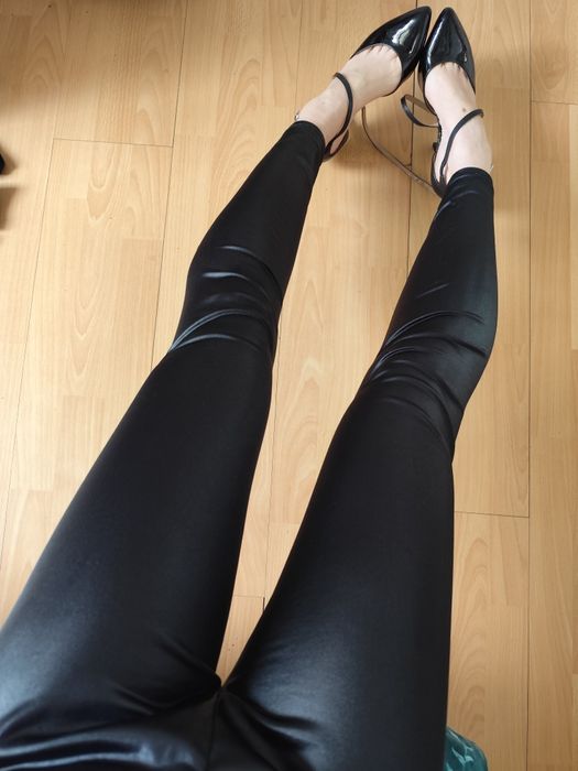 Leginsy legginsy imitacja skóry lateks