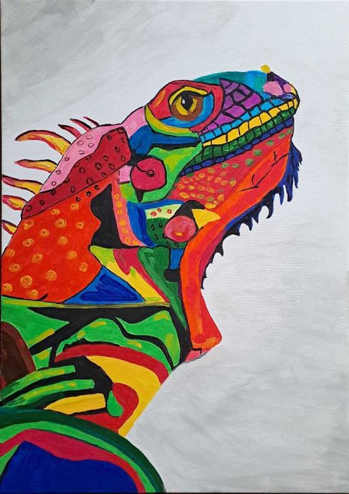 duży obraz Jaszczurka multicolor, akryl na płótnie 50x70 cm