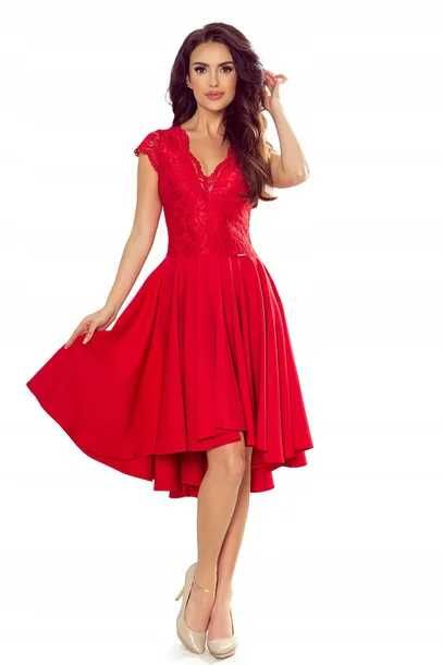 Czerwona sukienka dłuższy tył Numoco PATRICIA