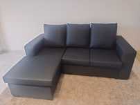 Sofá Chaise longue, Azul escuro, de 3 lugares. Está mesmo como novo.