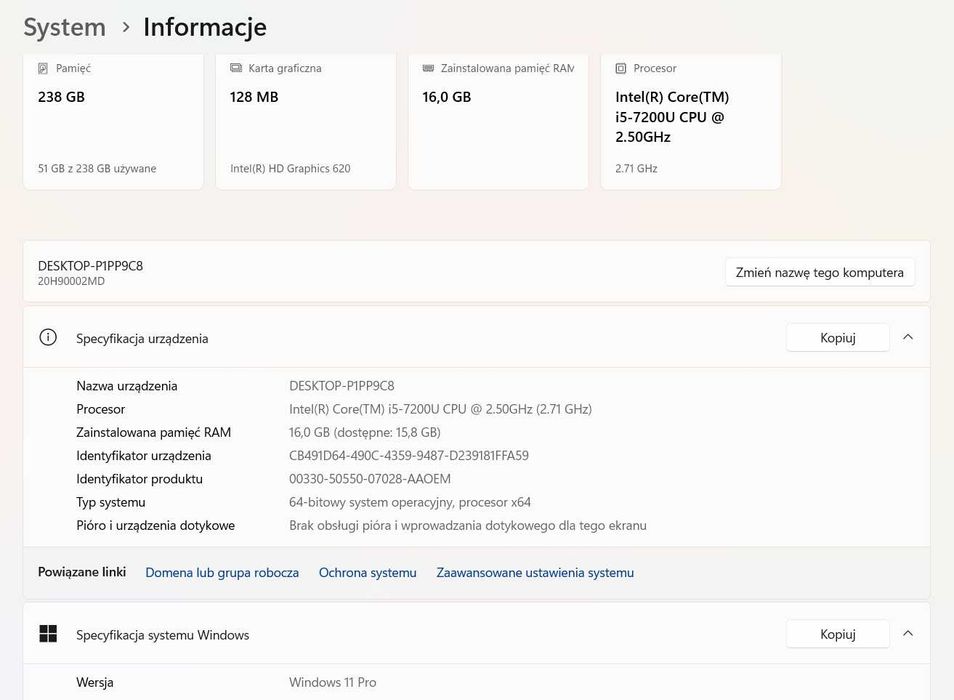 Laptop Lenovo. Gotowy do pracy. Intel i5. Windows 11. Dwie baterie