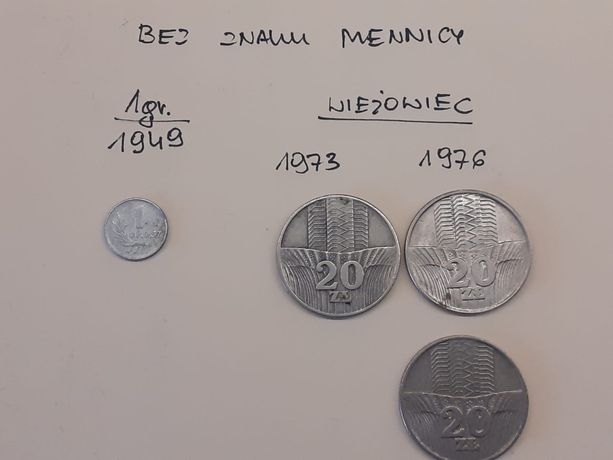 Monety 20 zl , wieżowiec,i 5 gr , b/m , prl