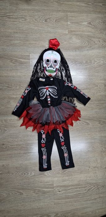 Halloween 3cz. szkieletorka kościotrup strój przebranie 2- 4 lata