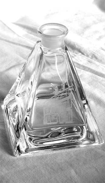 Art Deco WAZONIK FLAKON Szklany Grawerunek Rysunek Butelka ze Szkła