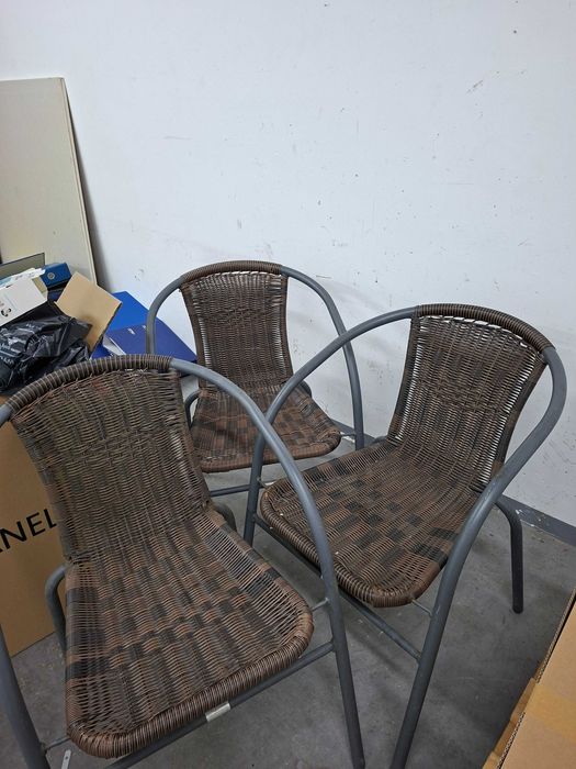 Zestaw 3 Krzesła Ogrodowe, plecione, brązowe, używane