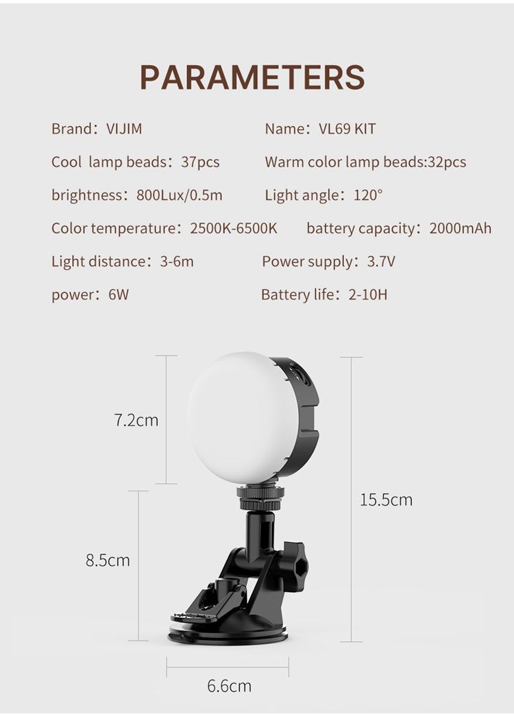 Mini iluminação ULANZI vijim vl69 com suporte ventosa e bateria SELADO