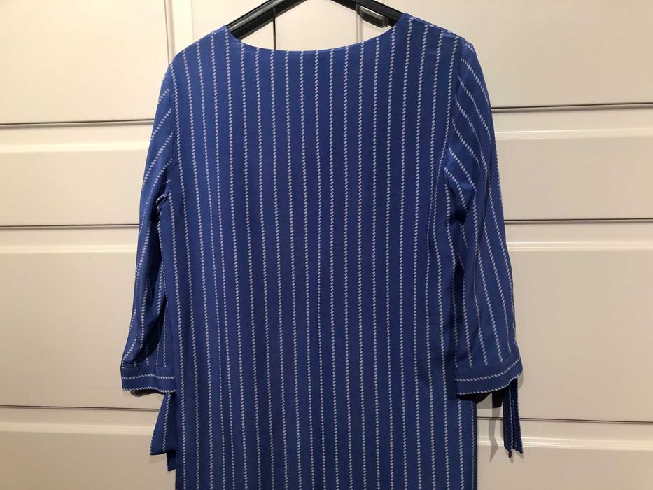 vestido azulão às riscas brancas em seda MASSIMO DUTTI  38