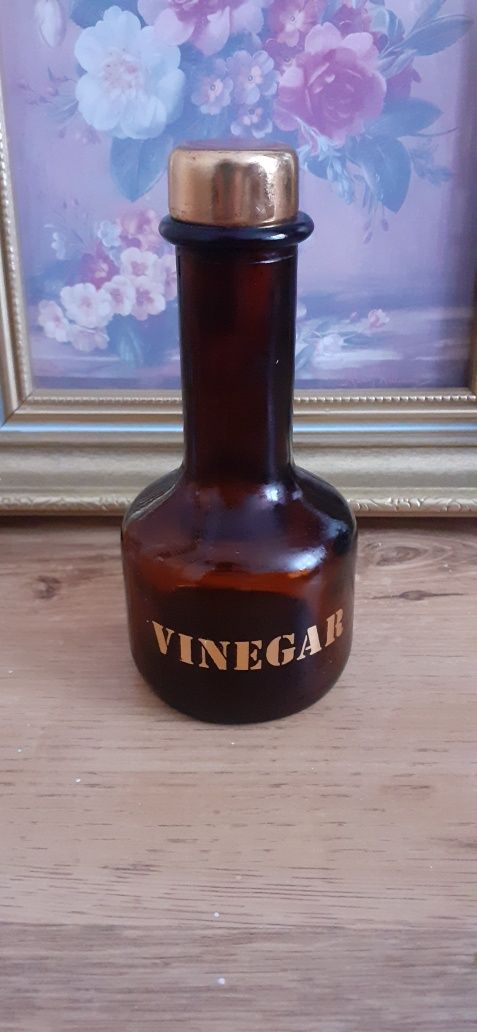 Szklana butelka na ocet oliwę PRL vintage retro boho