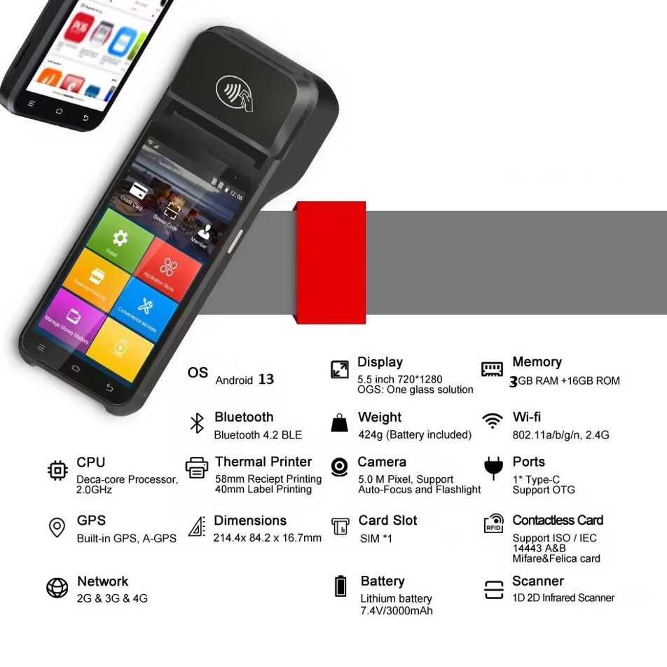 NFC платіжний термінал ПРРО банківський Android +принтер чеків +сканер