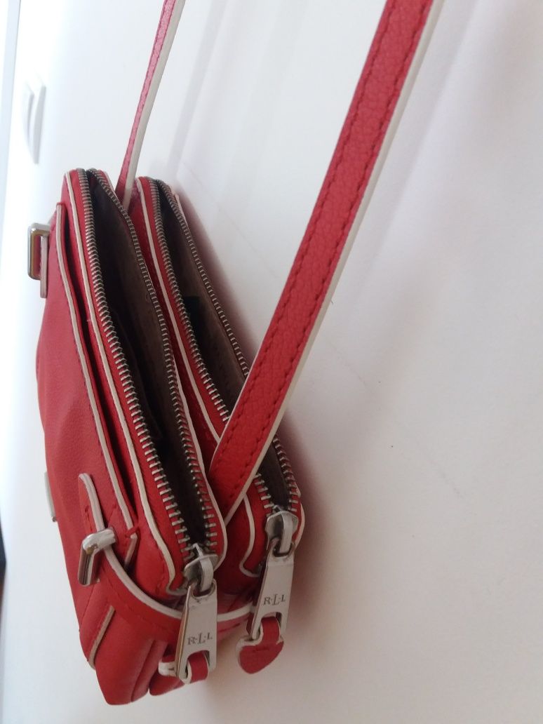 Torebka crossbody Ralph Lauren oryginal czerwona , skórzana ,