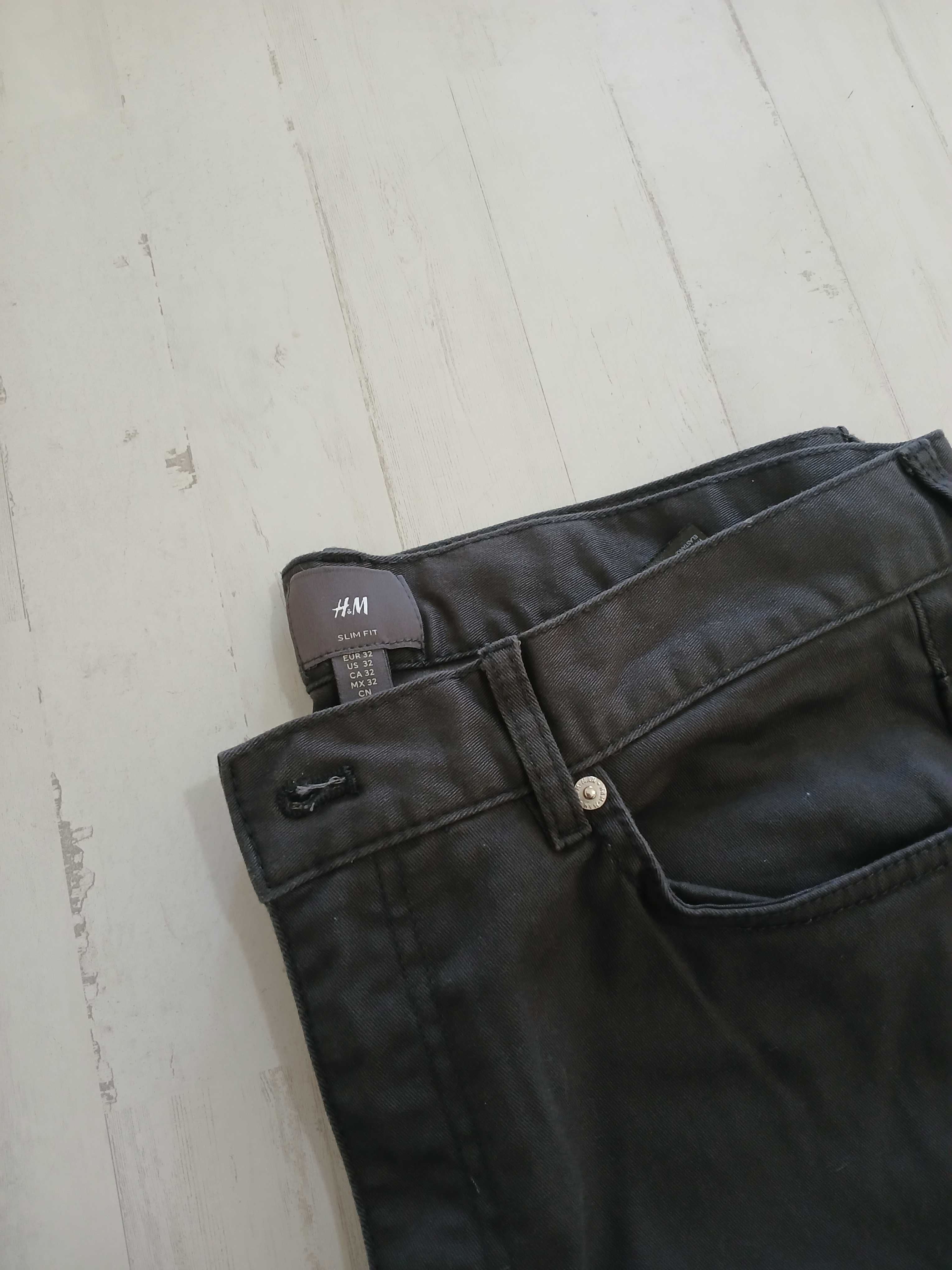 Calças Sarja Clássicas Slim Fit Cinza H&M - Tamanho 42