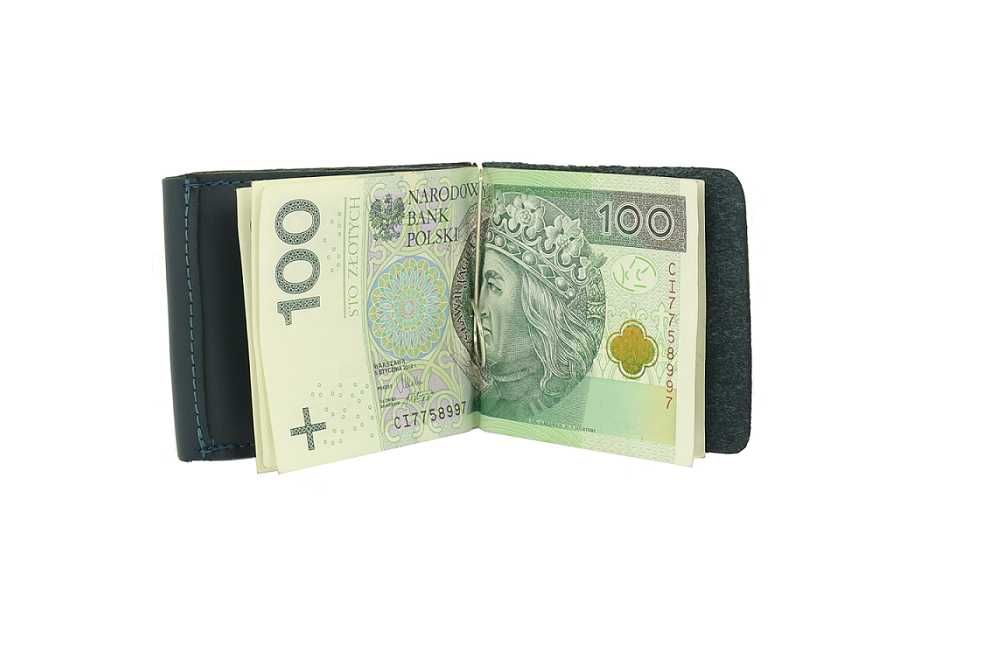 Rustykalna banknotówka na zatrzask skóra naturalna bilonówka granat