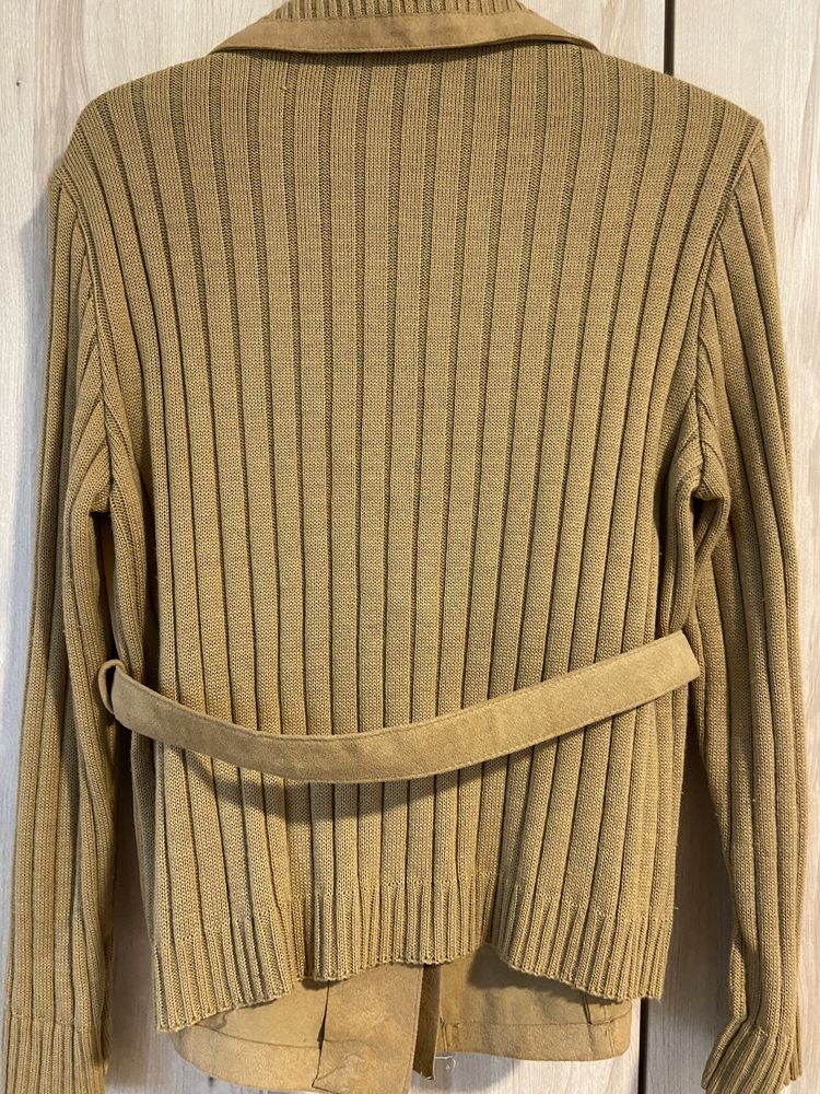 Hucke rozm 46 brązowy camel zamsz sweter mix żakiet damski Vintage z p