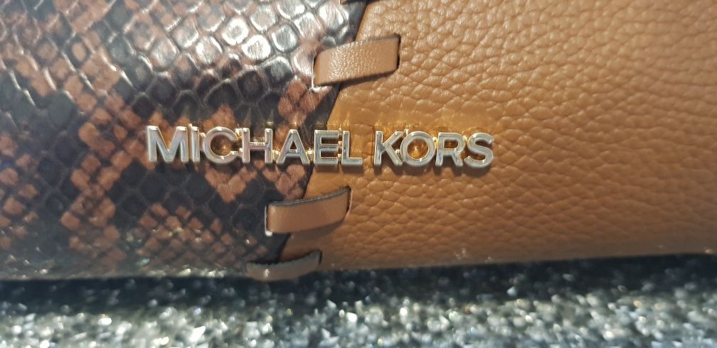 UNIKAT! Torebka Michael Kors Joan brązowa monogram skóra węża