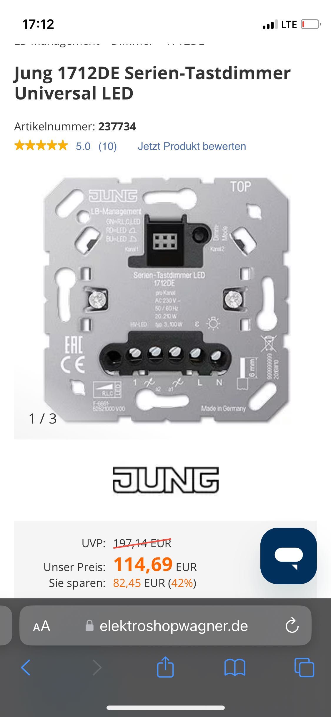 Ściemniacz LED Jung Tastdimmer 1712DE