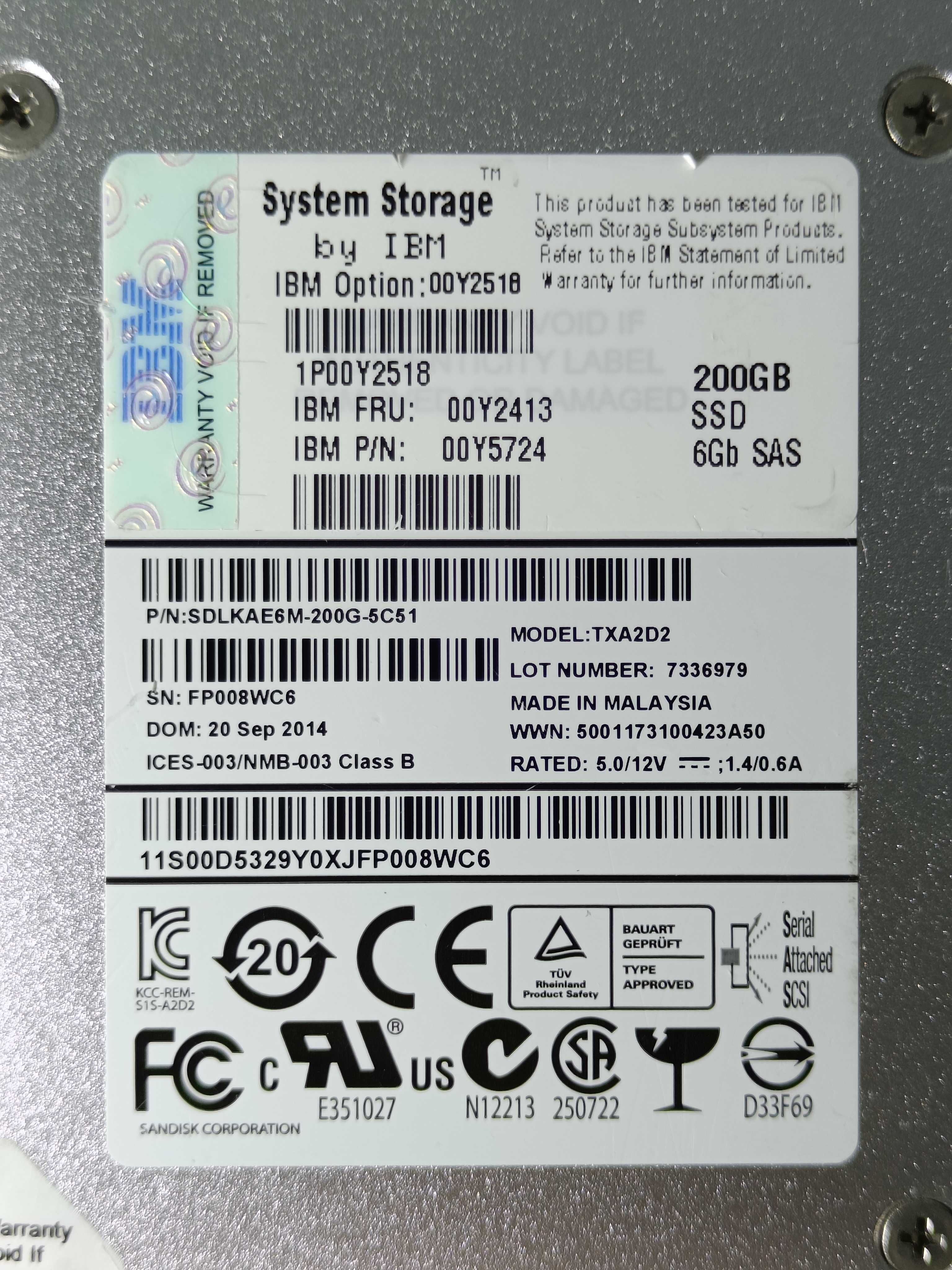 SSD диск IBM TXA2D2 SAS 200GB 6GB/s у ВІДМІННОМУ стані 99% здоровя!