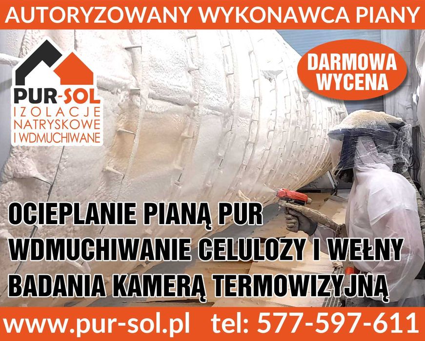 Ocieplanie piana PUR docieplanie poddasza pianką piana celuloza wełna