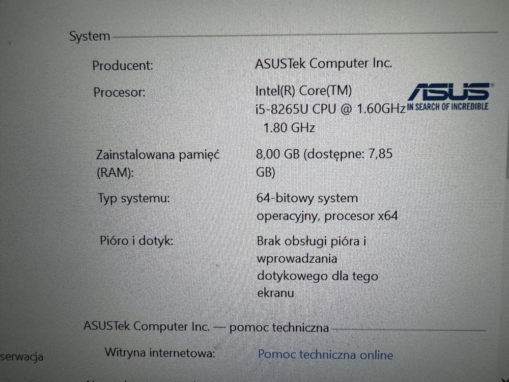 ASUS VivoBook S14 S430 i5-8265U/8GB/256SSD/Win10 JAK NOWY Prywatny