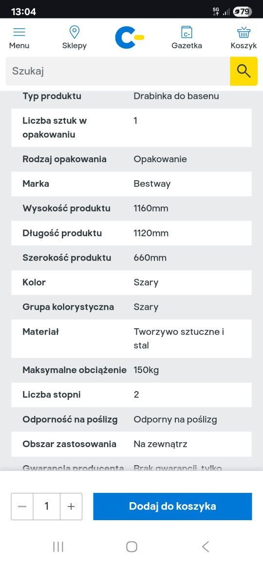 Drabinka do basenu bestway