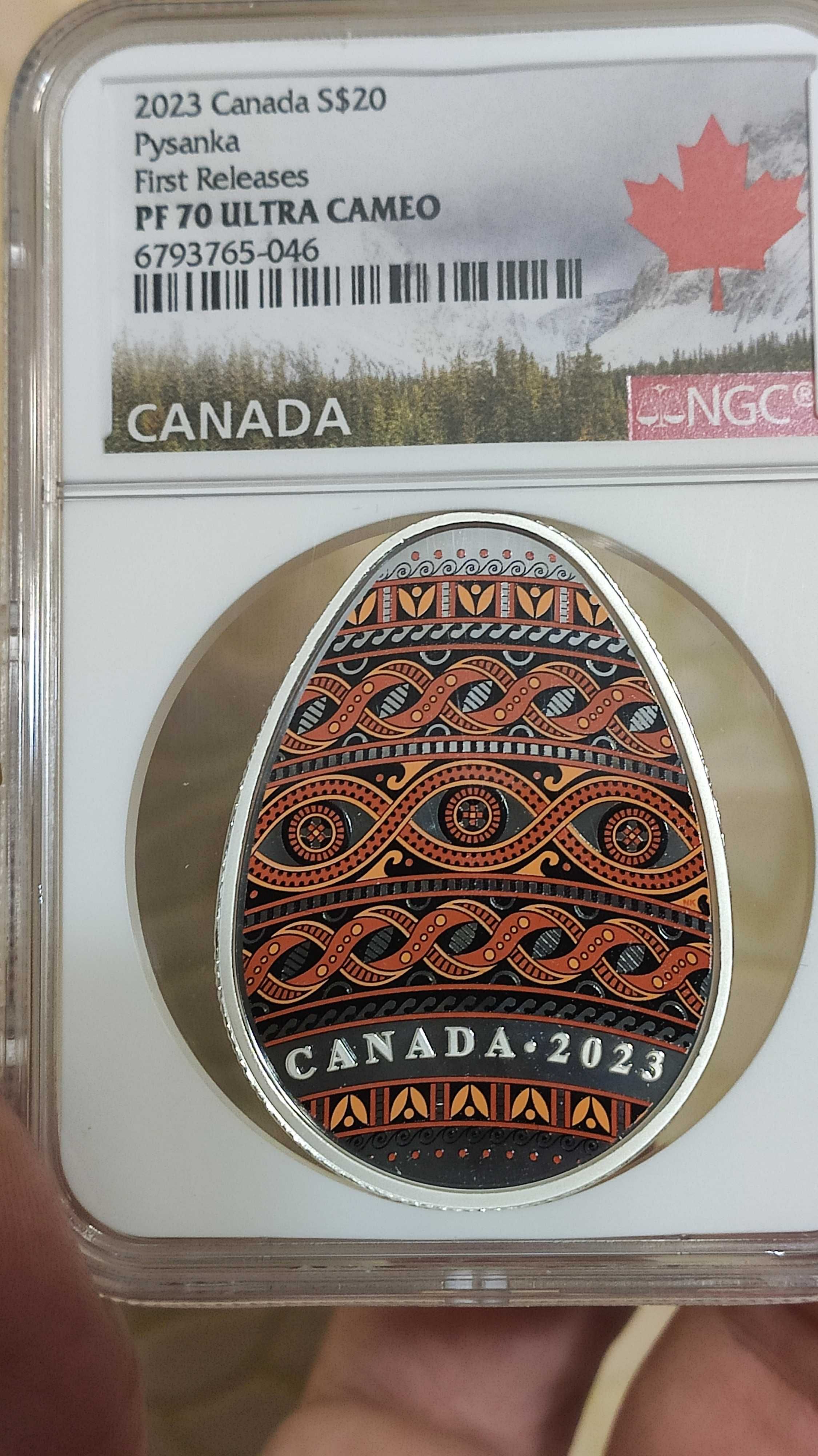 Срібна монета ПИСАНКА слаб NGC PF70 Канада 20 дол, CANADA Pysanka 2023