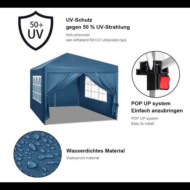 F165 Tenda 3 x 3 m abertura rápida altura ajustável para campismo