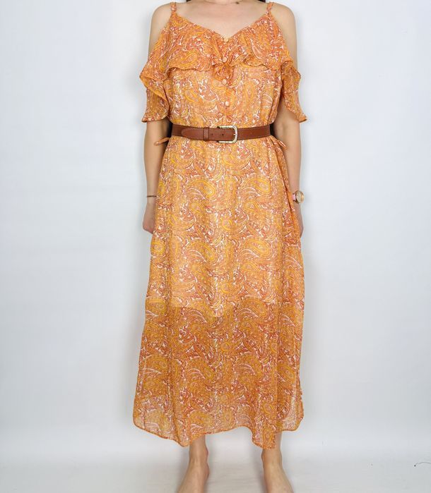 Pomarańczowa długa sukienka boho w orientalne wzory 3XL 46 F&F